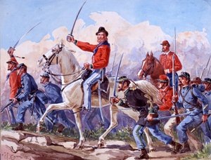 Risorgimento: Giuseppe Garibaldis (1807-1882) tropper marcherer mod Rom. Akvarel af Quinto Cenni 1892 af Quinto Cenni