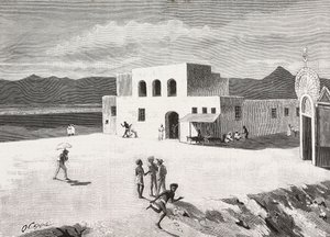Den italienske postbygning, Massawa, Eritrea, gravering fra en tegning af Quinto Cenni og en skitse af Pieragostini, fra L