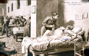 Den italienske patriot Giuseppe Garibaldi (1807-1882) sygeplejerske, under navnet Pan-Borel (Pane Borel), til kolerapatienterne i Marseille i 1836. Postkort fra det 19. århundredes privatsamling af Quinto Cenni