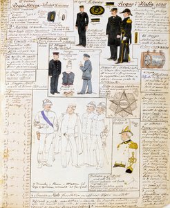 Uniformer af Kongeriget Italien i 1886, plade fra Cenni Codex, samling af militærskitser i akvarel af Quinto Cenni