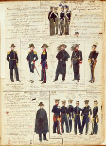 Uniformer af den piemontesiske hær mellem 1836 og 1886. Farveplade af Cenni Quinto