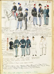 Uniformer af den piemontesiske hær fra 1848. Farveplade af Cenni Quinto