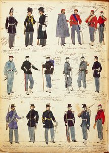 Forskellige italienske uniformer i almindelig brug mellem 1859 og 1866 af Quinto Cenni, farveplade