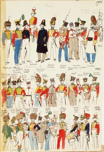 Diverse uniformer fra 1826 til 1829. Farveplade af Cenni Quinto af Quinto Cenni
