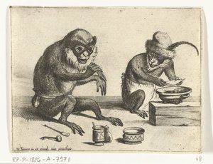 En abe laver en bandage Forskellige virksomheder i menneskelivet præsenteret af aber (serietitel) abespillet i verden (serietitel)