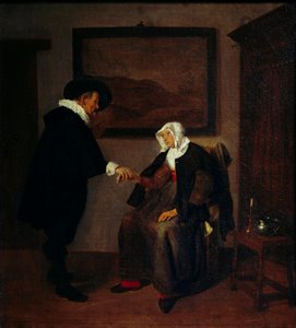 Konsultationsmaleri af Quiringh Gerritsz Van Brekelenkam (ca. 1620-1668). Søn 0,57x0,52 m