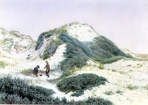 Blandt sandbakkerne i Hightown 1885 (akvarel) af R.H. Rutherford