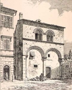 Hus på Piazza del Duomo, Viterbo, Italien, fra 
