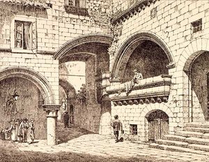En del af Piazza San Pellegrino, Viterbo, Italien, fra 