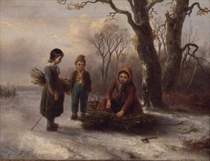 Børn samler logs, ca. 1884 (panel) af R. Favelle