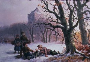 Børn leger i sneen af R. Favelle