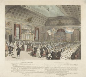 Patriotisk måltid i London, 1813 Patriotisk middag. Repræsentation af mødet afholdt i City of London Tavern, tirsdag den 14. december 1813 (...) / Patriotische Mealtyd. Billede af mødet afholdt på hotellet kaldet City L af R. Reeves