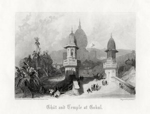 Ghat og templet i Gokul, Indien, c1838.