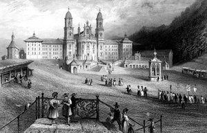 Einsiedeln-klosteret, Schwyz, Schweiz, 1836.