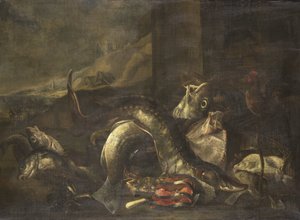 Stilleben med fisk af R. van Burgh