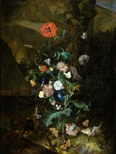 En opstilling af blomster ved en træstamme , ca. 1683 (olie på lærred) af Rachel Ruysch