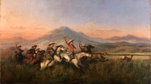 Seks ryttere jagter hjorte, 1860.