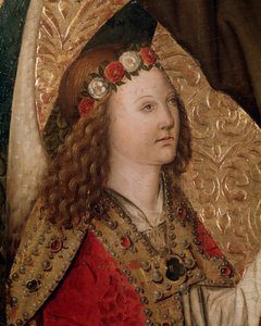 En engel, detalje fra St. Bernardin fra Siena altertavle (olie på panel af Rafael & Figuera Joan (active c.1454 1477) Tomas