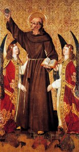 Sankt Bernhard og engle, midterpanel af Sankt Bernhards altertavle af Rafael Tomas (aktiv 1455-1479), predella af Joan Figuera (aktiv fra 1454-død 1477 eller 1479), tempera på panel, 398, 9x253 cm af Rafael & Figuera Joan (active c.1454 1477) Tomas