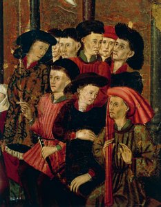 Prædiken, detalje fra San Bernardino-altertavlen, af Joan Figuera og Tomas Rafael (aktiv i anden halvdel af det 16. århundrede), tempera på panel, 399x253 cm. Detalje. af Rafael & Figuera Joan (active c.1454 1477) Tomas