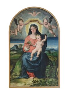 Madonna med barn, før 1543 (olie på panel) af Raffaellino di Michelangelo (16th century)