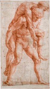Ung mand bærer en gammel mand på ryggen Aeneas og Anchises, ca 1514 af Raffaello Sanzio Raphael