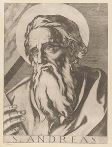 Sankt Andreas St. Andrew (titel på objekt) Kristus, Maria og de tolv apostelen (serietitel) The Sacred Apostolic College (serietitel) af Raffaello Schiaminossi