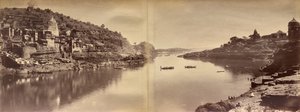 Todelt panorama med udsigt over Narmada-floden ved Omkareshwar af Raja Deen Dayal