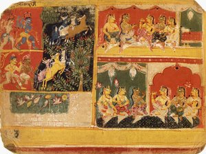 En illustration til "Bhagvata Purana", bog X, kapitel 21, ca. 1525 af Rajput School