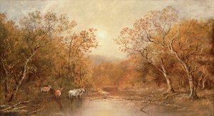 Landskab med køer (olie på lærred) af Ralph Albert Blakelock
