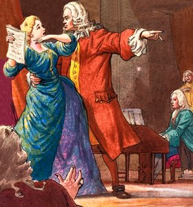 Händel forsøger at kontrollere en temperamentsfuld operasangerinde af Ralph Bruce
