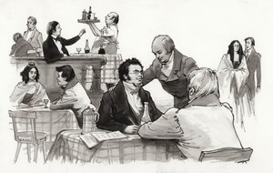 Schubert og venner (gouache på papir)