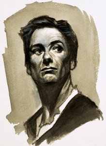 Sir John Gielgud som Hamlet (gouache på papir) af Ralph Bruce