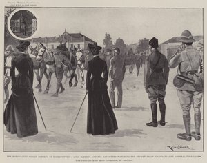 Den ærede fru Roberts i Bloemfontein, Lord Roberts og hans døtre ser på troppernes afgang for at slutte sig til general Pole-Carew af Ralph Cleaver