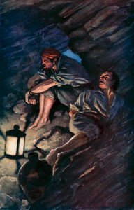 Illustration til Robinson Crusoe af Daniel Defoe (farve litho) af Ralph Noel Pocock