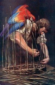 Illustration til Robinson Crusoe af Daniel Defoe (farve litho) af Ralph Noel Pocock