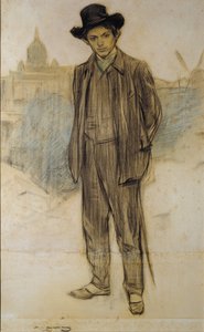 Portræt af Pablo Picasso - Værk af Ramon Casas (1866-1932) - ca. 1900 - Pastel på papir - 69x44,5 - Cataloniens Nationale Kunstmuseum, Barcelona