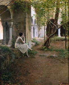 Ung kvinde mediterer i et kloster af Ramon Casas i Carbo