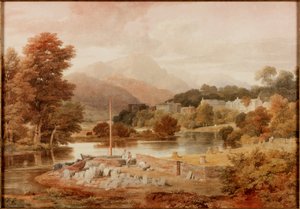 A Slate Wharf, Brathay (blyant og akvarel på papir) af Ramsay Richard Reinagle