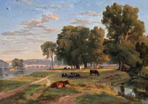 Thames ved Richmond fra Middlesex bank, ser mod broen