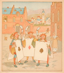 Hornblæsere iført spillekort, 1880. af Randolph Caldecott