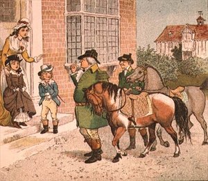 Illustration fra "Ride-a-cock-horse to Banbury Cross" (Heste til børnene) af Randolph Caldecott