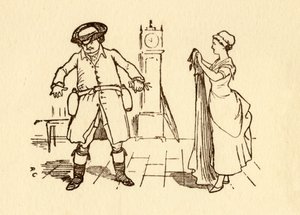 John Gilpin sætter vinflasker på sit bælte, 1878, c1918. af Randolph Caldecott