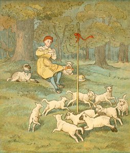 Farmers Boy spiller på sin pibe, mens lammene danser rundt om hans hyrdeskurk, c1881.