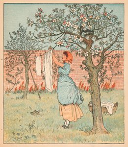 Tjenestepigen var i haven, hængte tøjet ud, 1880. af Randolph Caldecott
