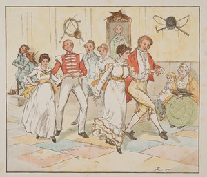 Soldaten og hans brud, fra The Hey Diddle Diddle Picture Book, pub.1882 (farvegravering) af Randolph Caldecott