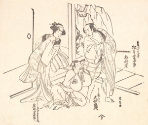 Scene fra et drama: Matsumoto Koshiro I og to andre skuespillere. af Ranshu