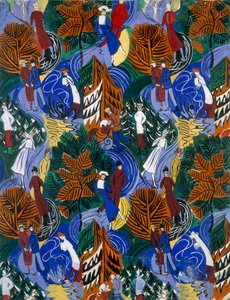 Skøjteløbere, design til trykt silke, ca. 1914-20 (farvelitografi) af Raoul Dufy