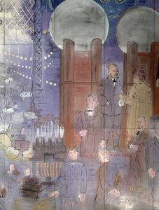La Fee Electricite, detalje af venstre side, der forestiller videnskabsfolk af Raoul Dufy