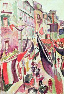 Gade dekoreret med flag, Le Havre (olie på lærred) af Raoul Dufy